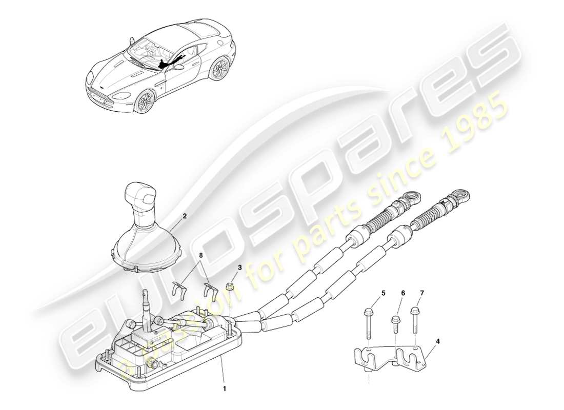 aston martin v8 vantage (2007) gruppo leva del cambio, diagramma delle parti del manuale