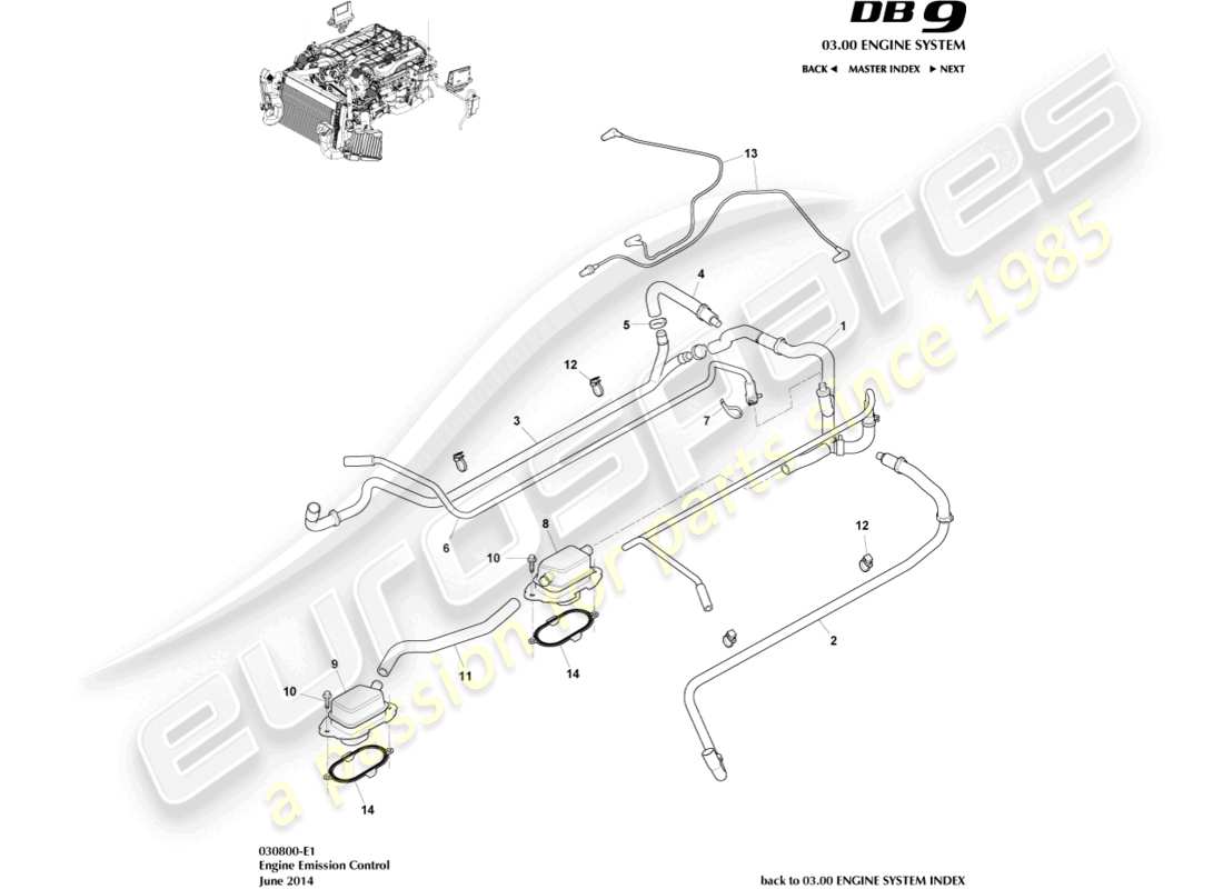 aston martin db9 (2006) diagramma delle parti del controllo delle emissioni