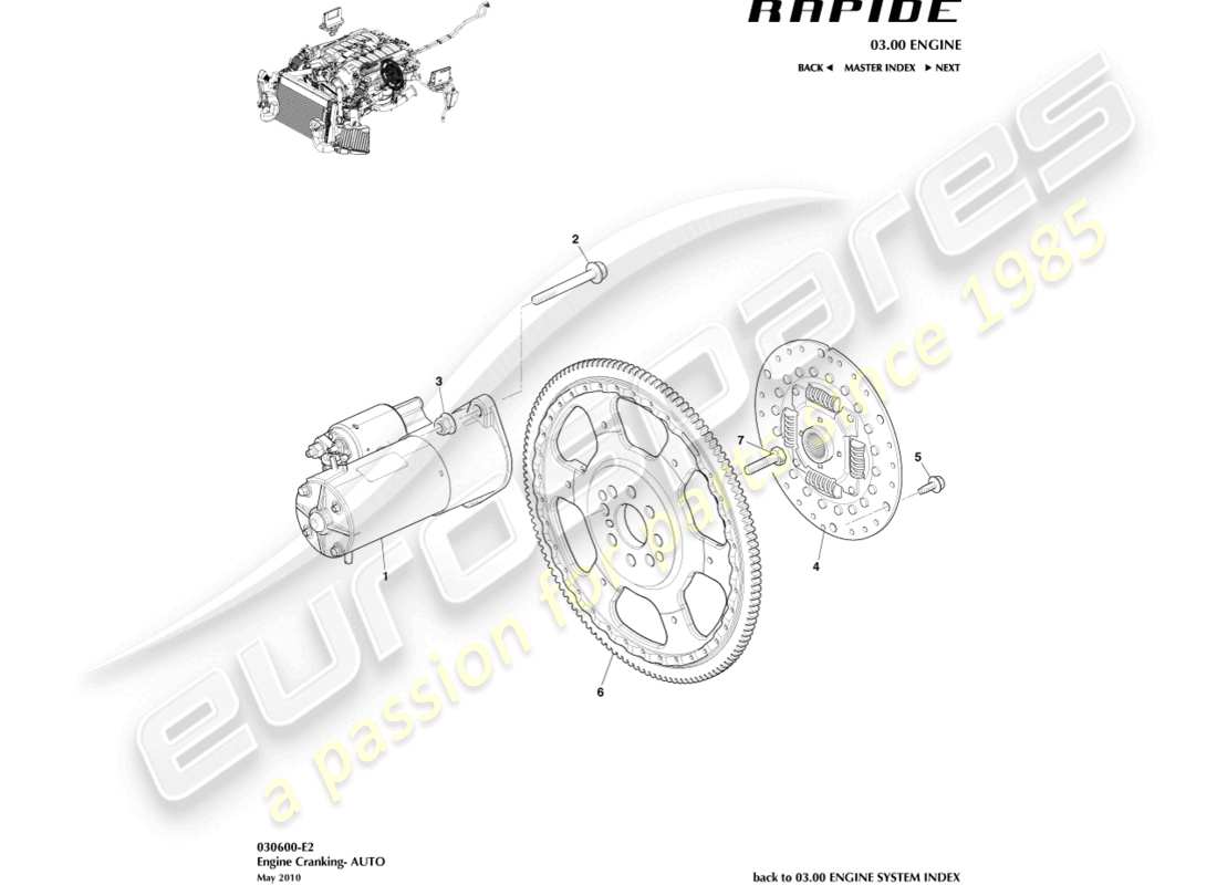 aston martin rapide (2010) motor anlassen, diagramm für autoteile
