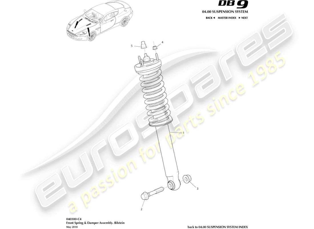 aston martin db9 (2008) molla anteriore e ammortizzatore, 09my nel diagramma delle parti