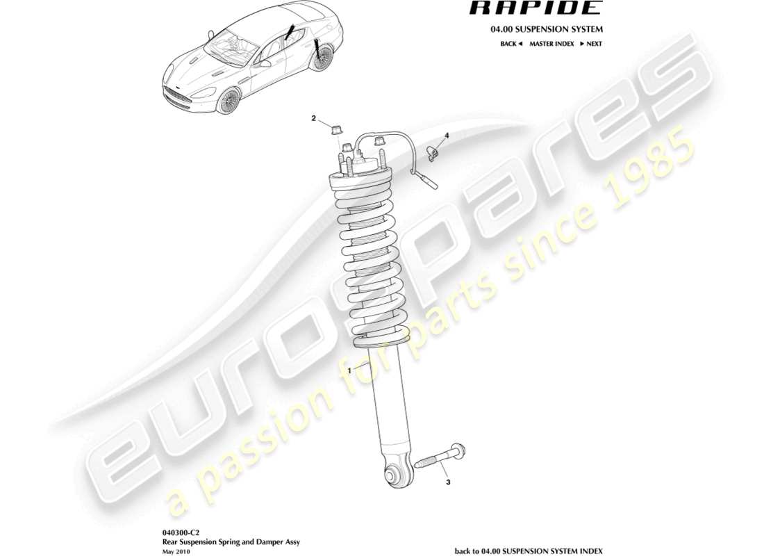 aston martin rapide (2012) molla e ammortizzatore posteriori diagramma delle parti