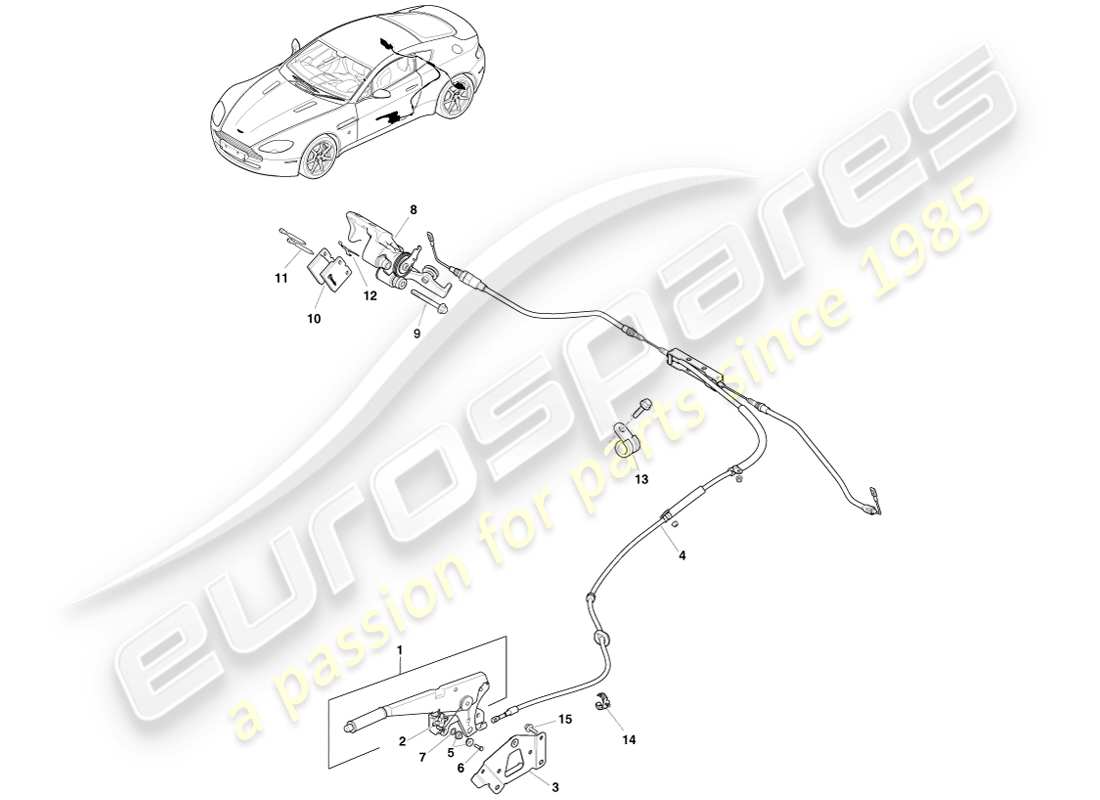 aston martin v8 vantage (2005) freno di stazionamento, schema delle parti con guida a sinistra