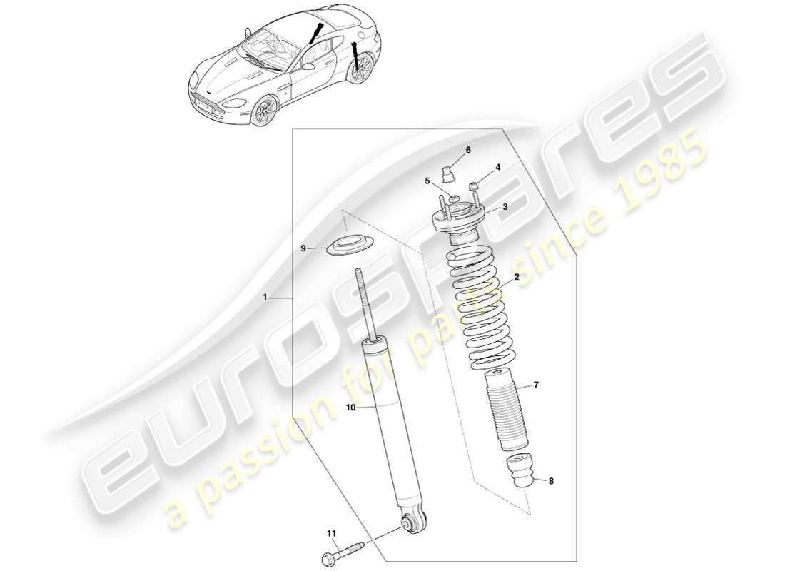 aston martin v8 vantage (2005) molla posteriore e ammortizzatore, schema delle parti multimatic