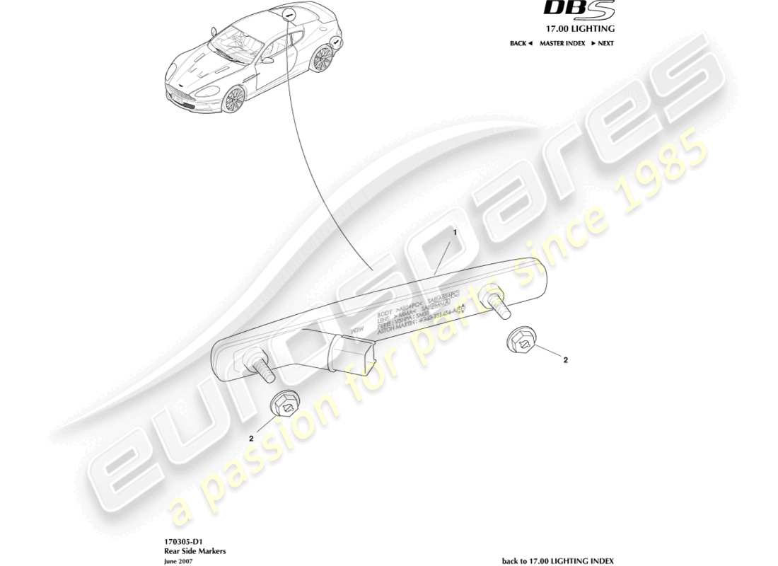 aston martin dbs (2012) indicatori laterali posteriori diagramma delle parti