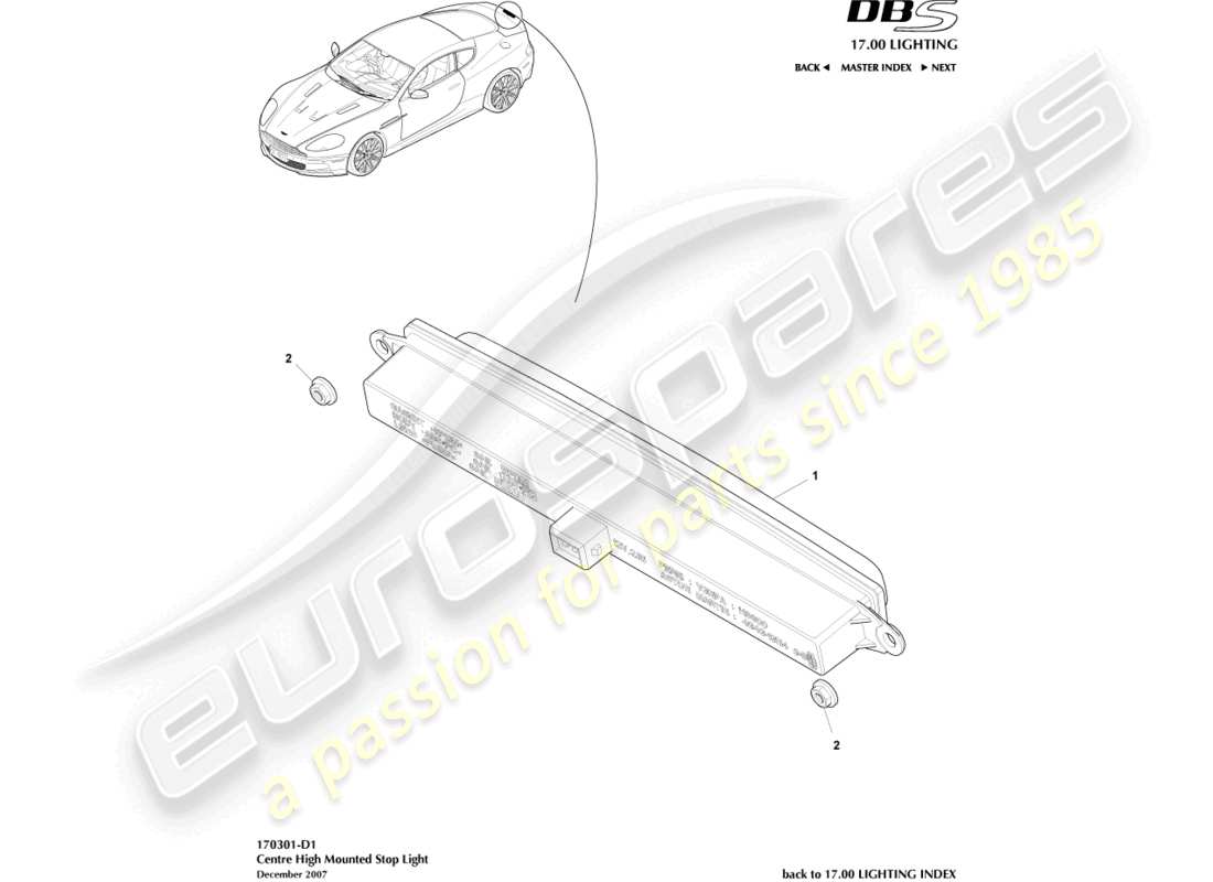 aston martin dbs (2013) diagramma delle parti della luce stop montata in alto