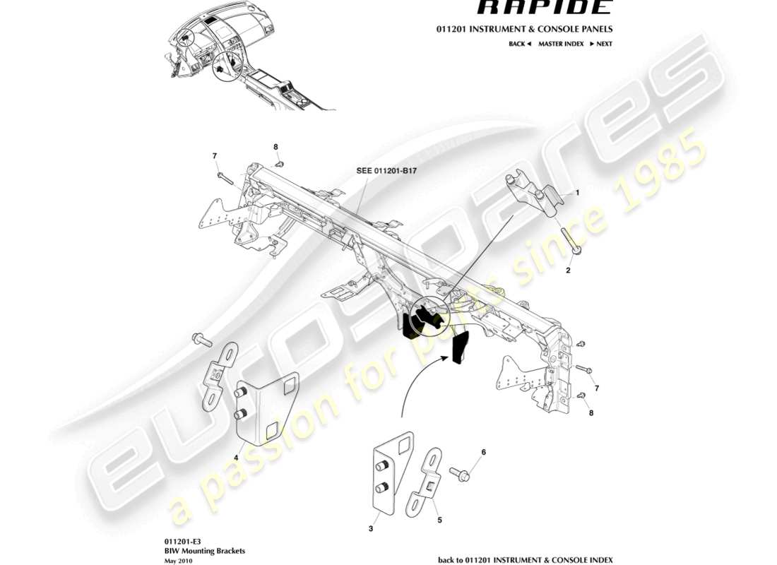 aston martin rapide (2013) staffe da ccb a biw diagramma delle parti