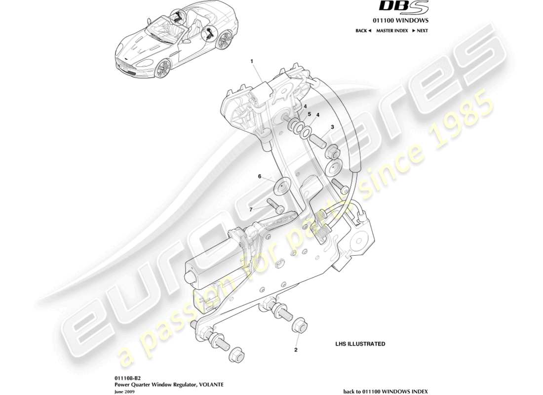 aston martin dbs (2010) regulatoren im hinteren viertel, volante teilediagramm