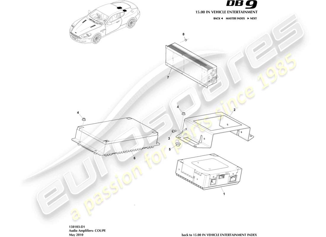 aston martin db9 (2008) amplificatori, coupé diagramma delle parti