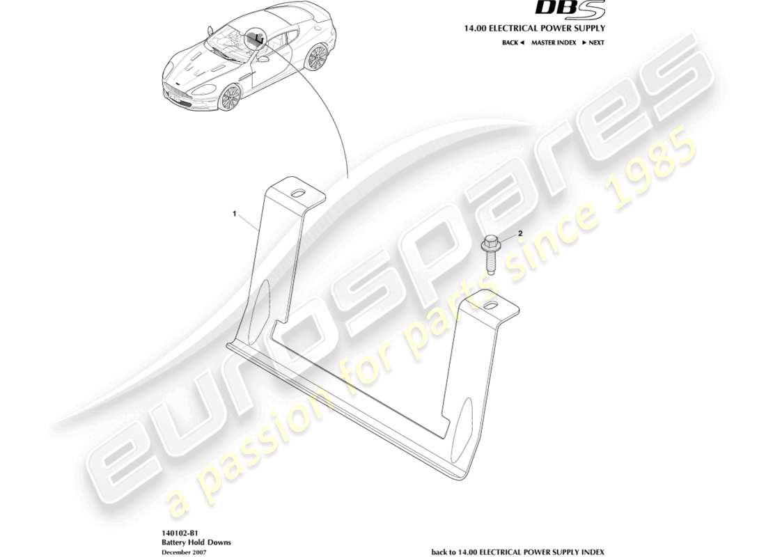 aston martin dbs (2010) batterie-haltevorrichtungen teilediagramm