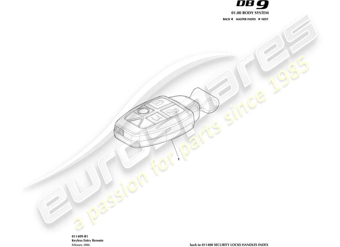 aston martin db9 (2005) schema della parte remota con accesso senza chiave