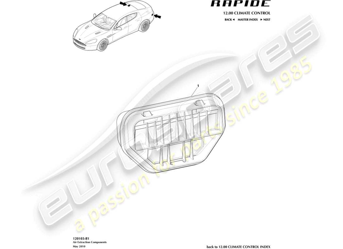 aston martin rapide (2016) componenti per l'estrazione dell'aria diagramma delle parti