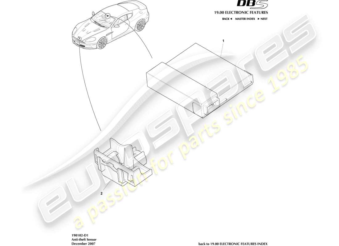 aston martin dbs (2014) diebstahlschutzsensoren und -schalter teilediagramm