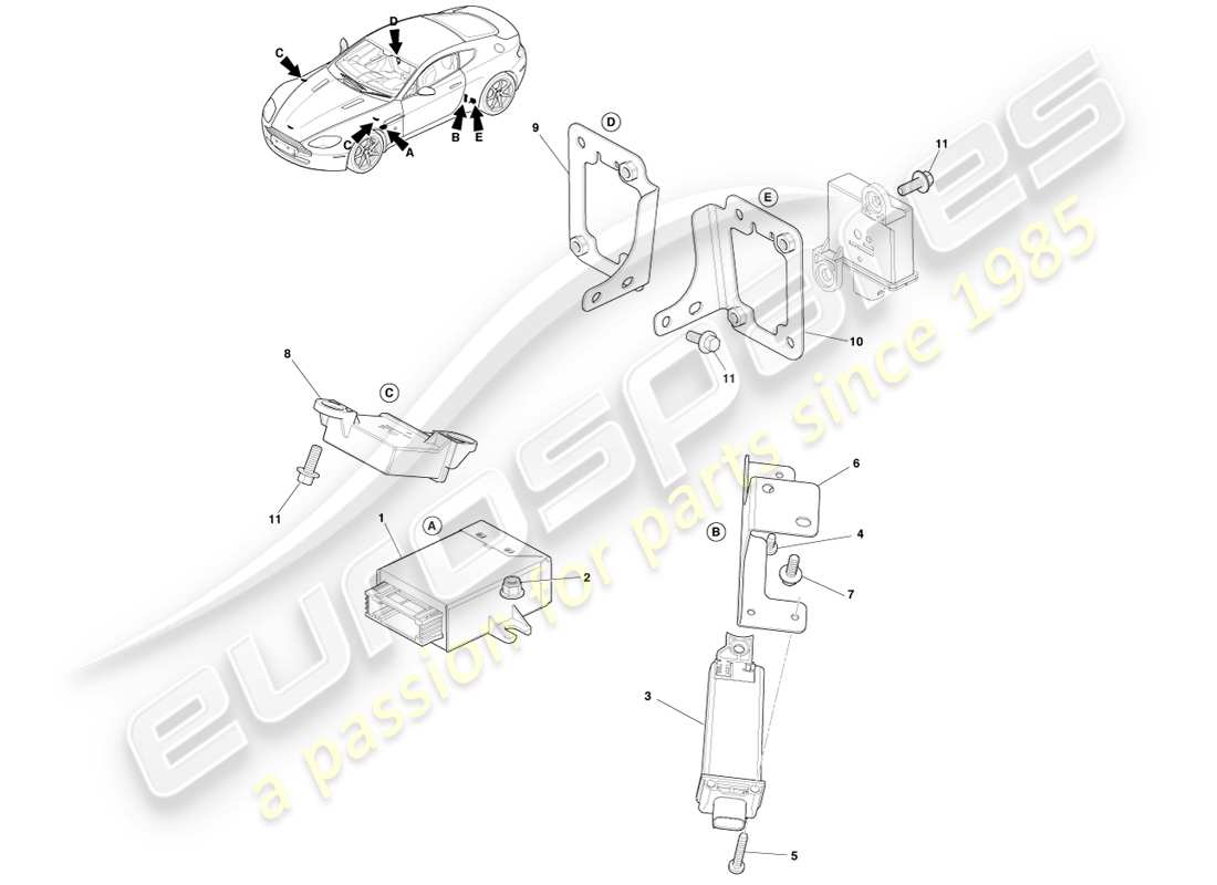 aston martin v8 vantage (2005) modulo pressione pneumatici, diagramma delle parti 11my