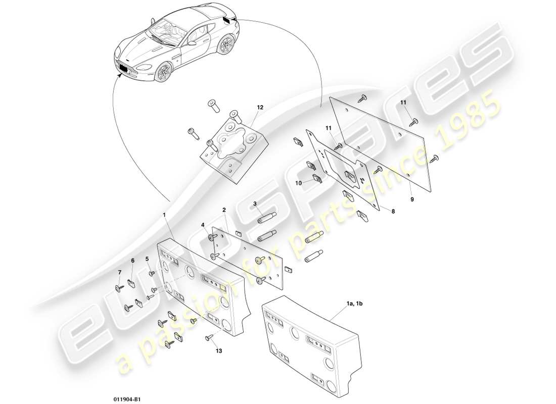 aston martin v8 vantage (2005) staffe per targa, cina, fed, diagramma delle parti gcc