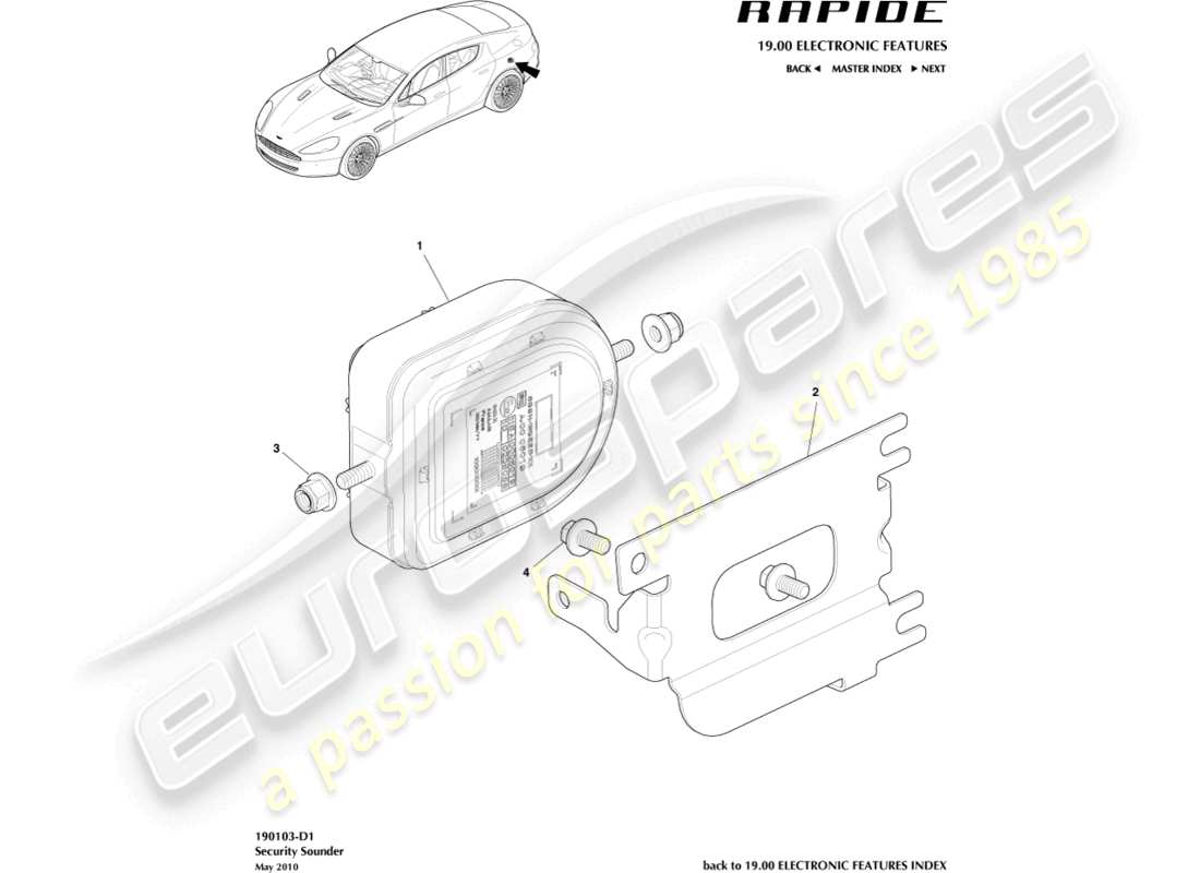 aston martin rapide (2019) avvisatori acustici e sirene d'allarme diagramma delle parti