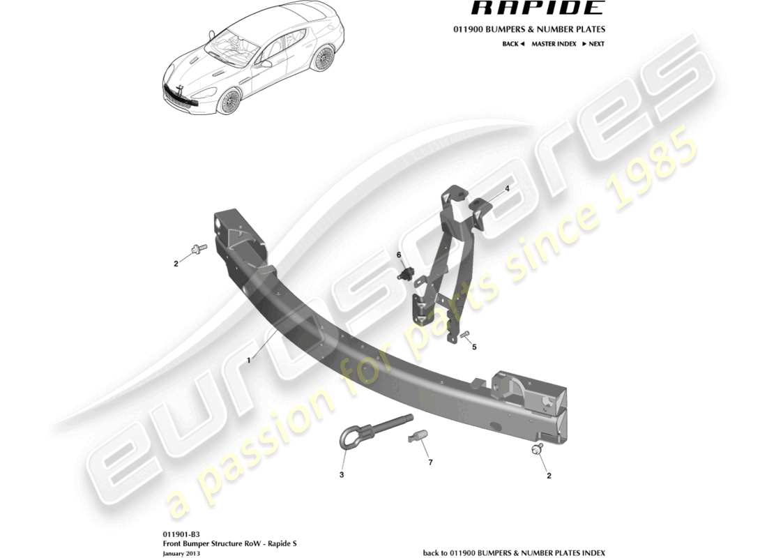 aston martin rapide (2019) struttura del paraurti anteriore, fila s diagramma delle parti