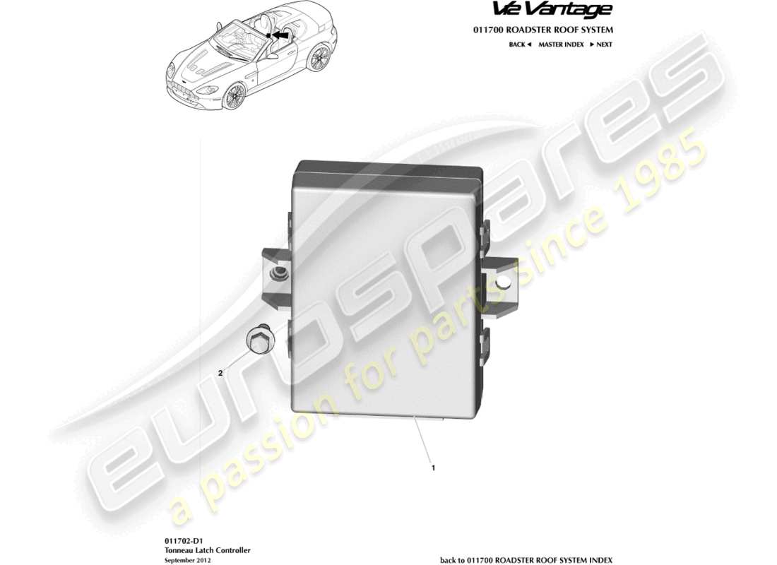 aston martin v12 vantage (2013) diagramma delle parti del controller della chiusura del tonneau