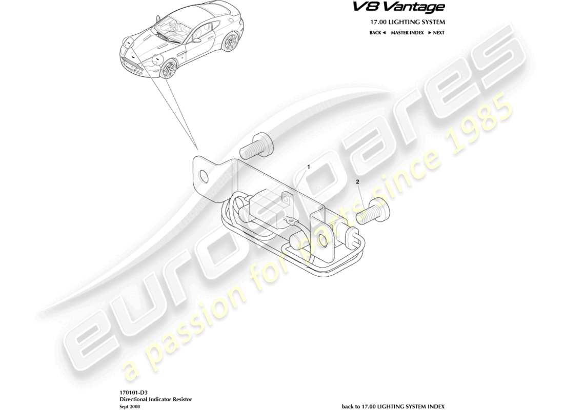 aston martin v8 vantage (2012) diagramma delle parti del resistore dell'indicatore direzionale