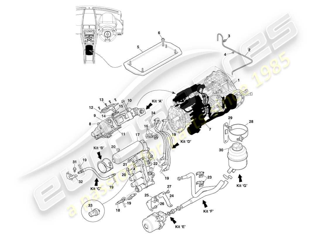 aston martin v8 vantage (2005) sportshift, diagramma delle parti a 6 velocità