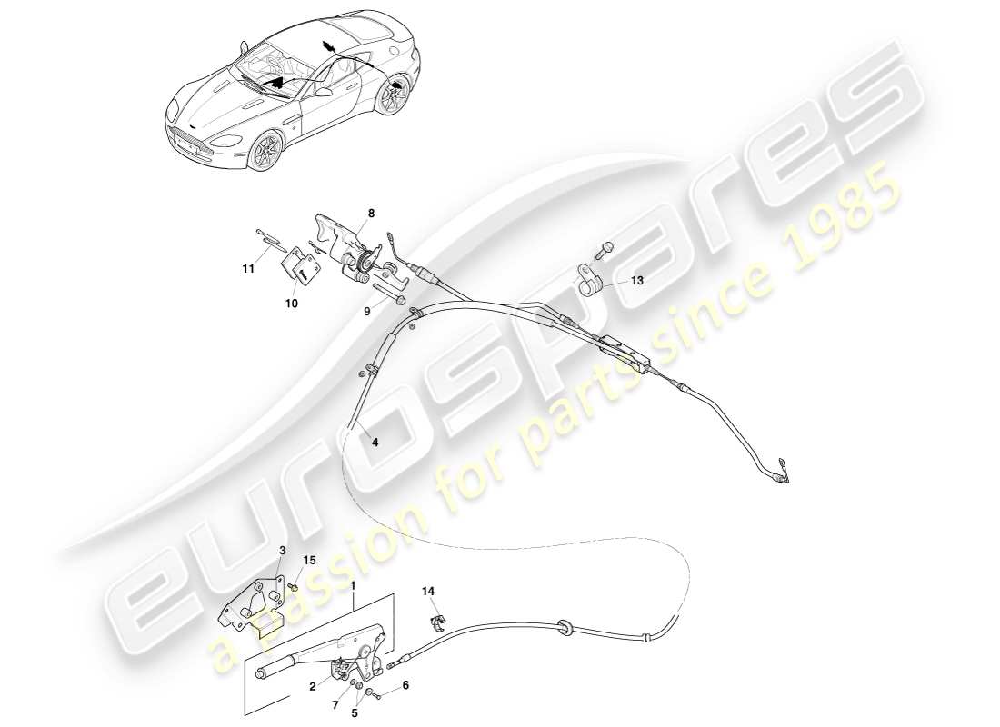 aston martin v8 vantage (2007) schema delle parti del freno di stazionamento rhd