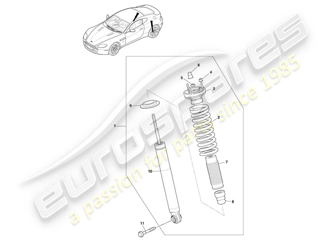 aston martin v8 vantage (2007) molla posteriore e ammortizzatore, schema delle parti multimatic