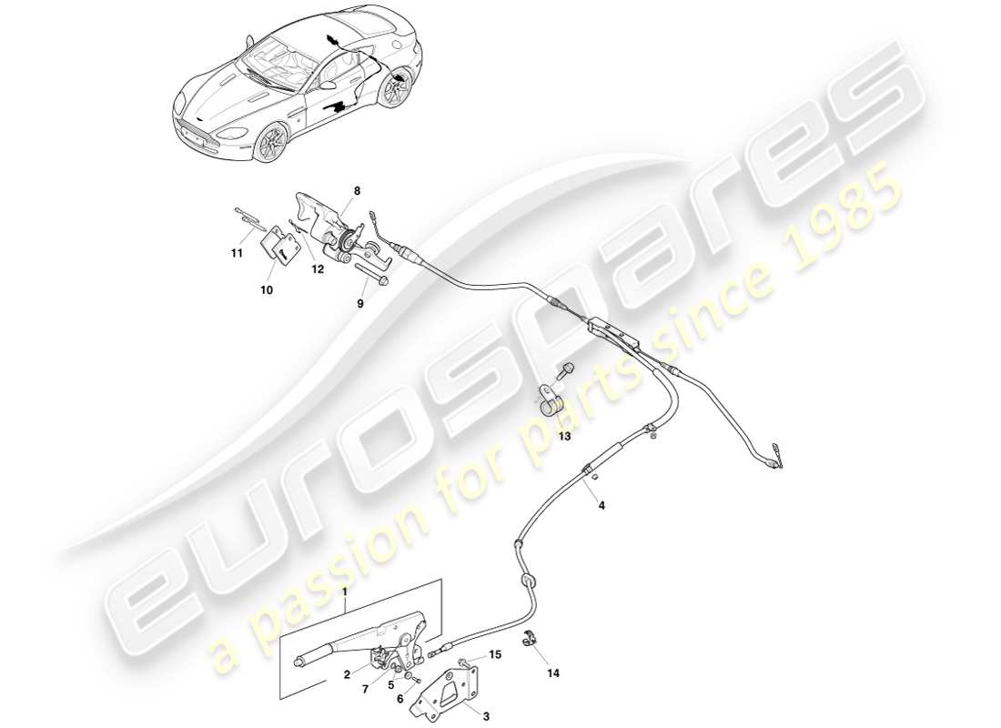 aston martin v8 vantage (2007) freno di stazionamento, schema delle parti con guida a sinistra