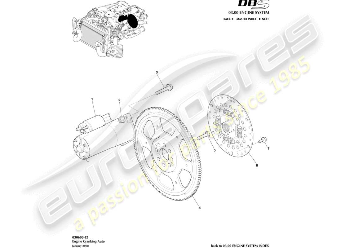 aston martin dbs (2013) motorino di avviamento, diagramma delle parti auto