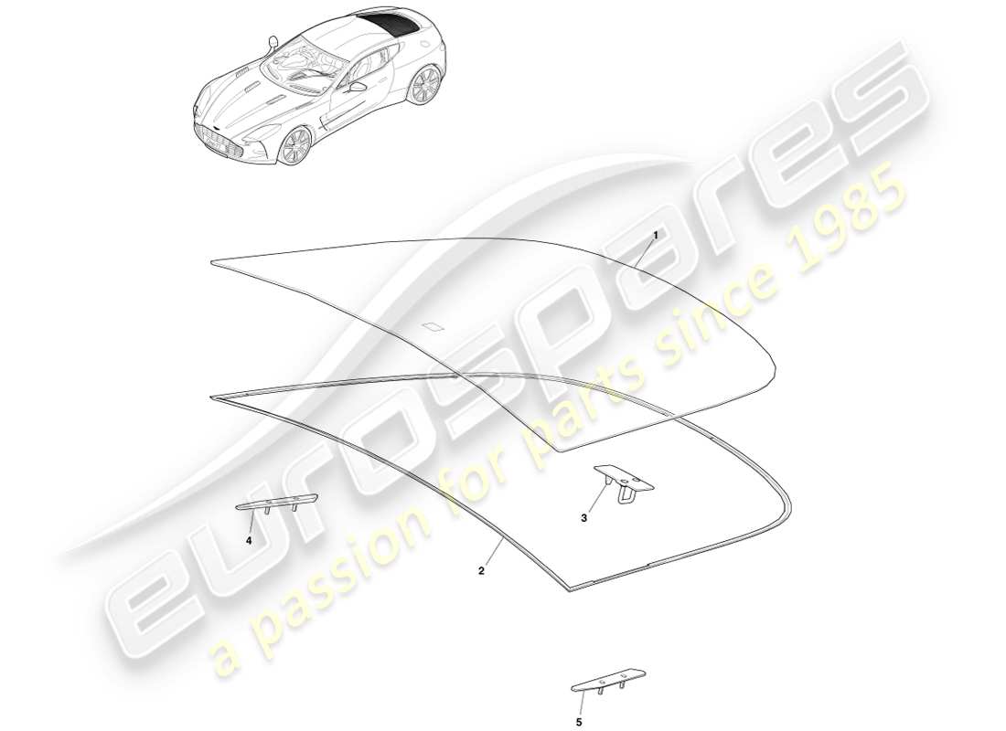 aston martin one-77 (2011) parabrezza posteriore diagramma delle parti