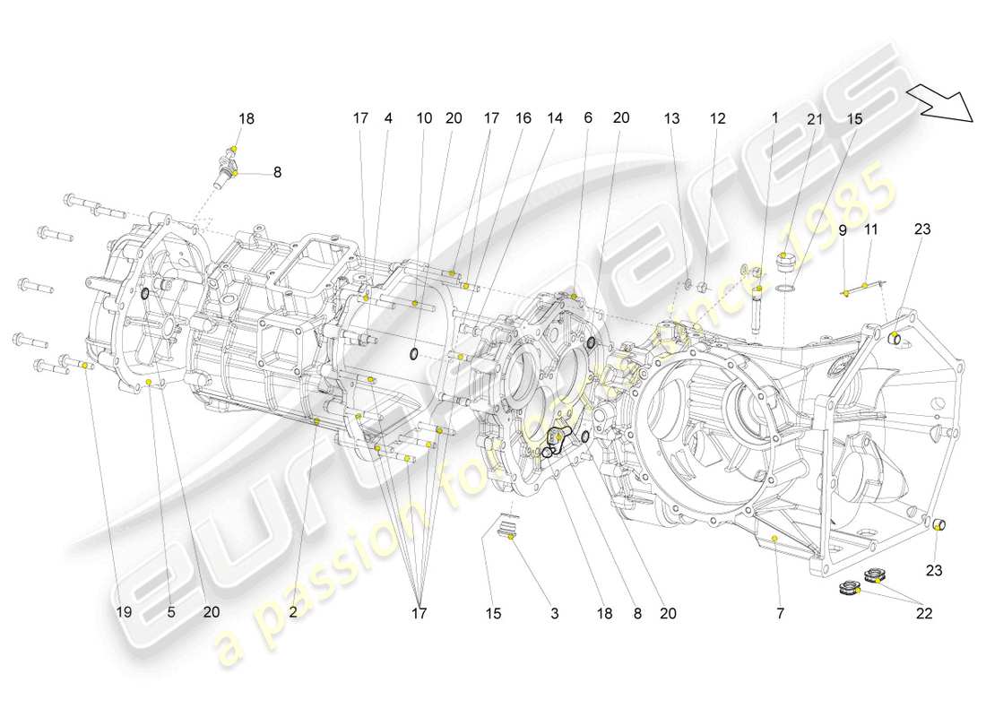 lamborghini gallardo coupe (2006) schema delle parti della scatola degli ingranaggi