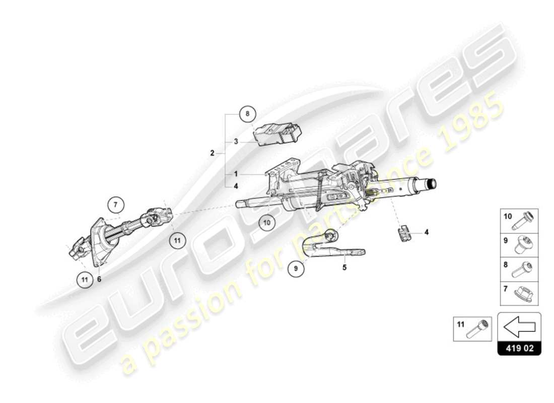 lamborghini revuelto coupe (2024) diagramma delle parti del piantone dello sterzo