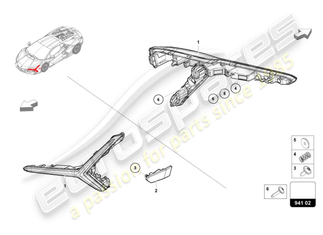 lamborghini revuelto coupe (2024) faro a led anteriore diagramma delle parti