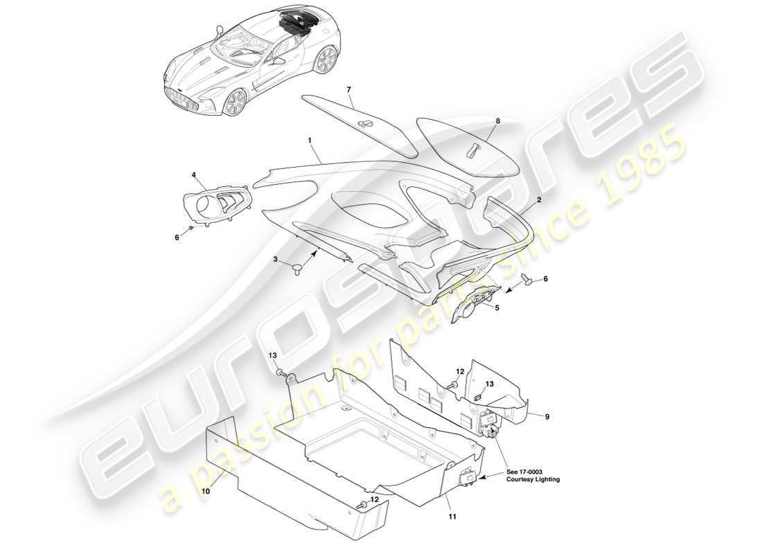 aston martin one-77 (2011) rivestimento del vano di carico diagramma delle parti
