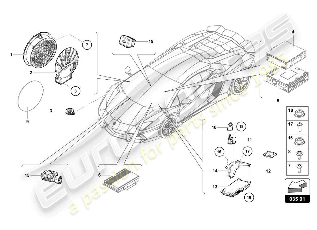 lamborghini lp770-4 svj coupe (2022) schema delle parti dell'unità radio