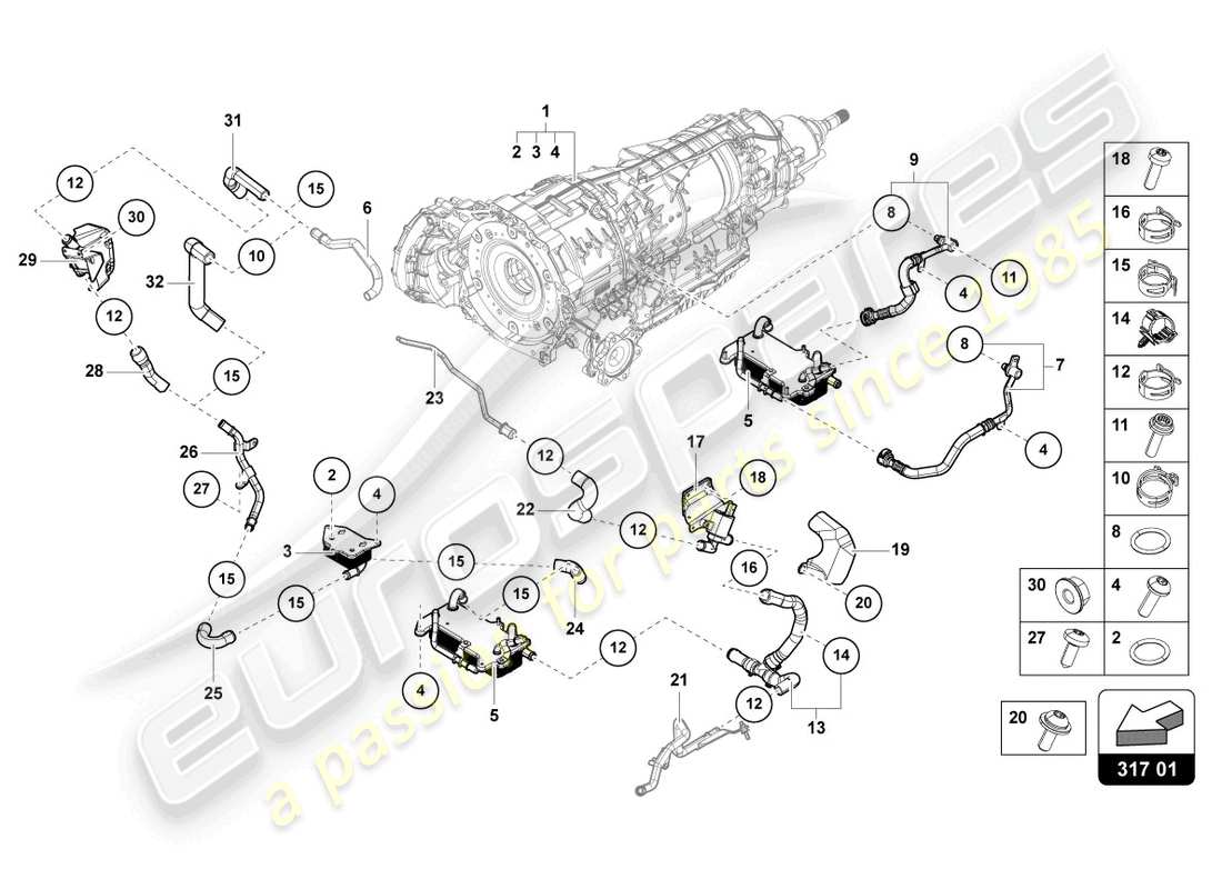 lamborghini urus (2022) sistema di raffreddamento per olio ingranaggi diagramma delle parti