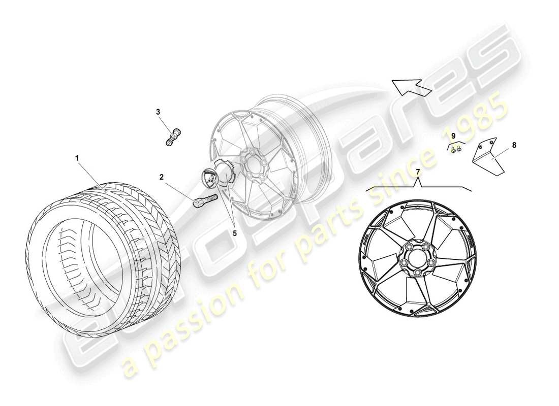 lamborghini reventon roadster cerchio in alluminio anteriore schema delle parti
