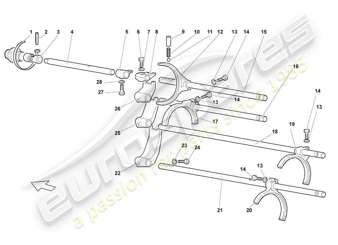 lamborghini lp640 coupe (2008) meccanismo di selezione diagramma delle parti