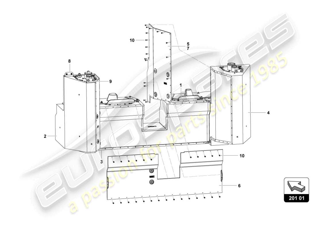 lamborghini 2016 (super trofeo) diagramma delle parti del serbatoio del carburante