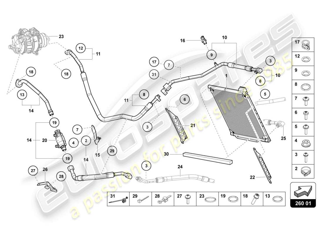 lamborghini lp770-4 svj coupe (2022) diagramma delle parti del condensatore a/c