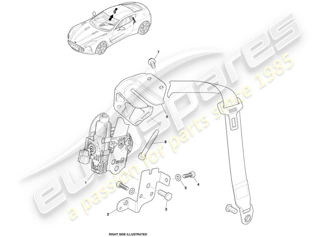 aston martin one-77 (2011) cinture di sicurezza anteriori diagramma delle parti