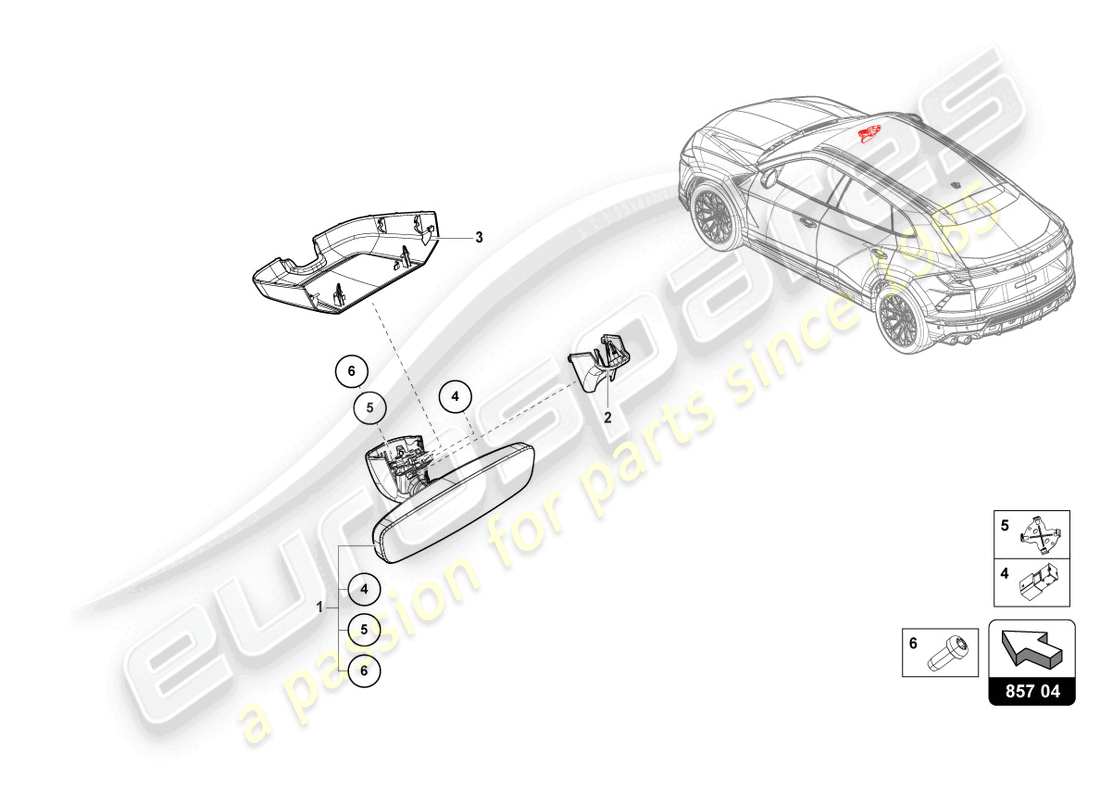 lamborghini urus (2020) diagramma delle parti dello specchietto interno