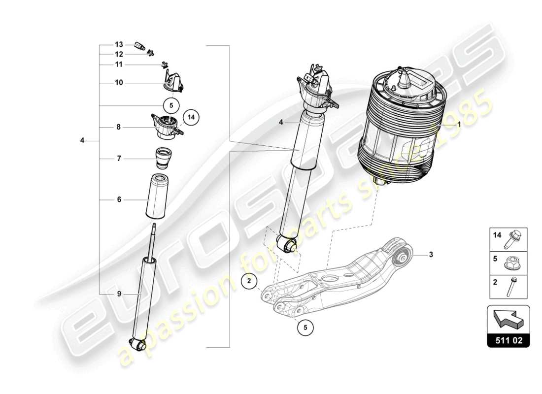 lamborghini urus (2021) ammortizzatore posteriore diagramma delle parti