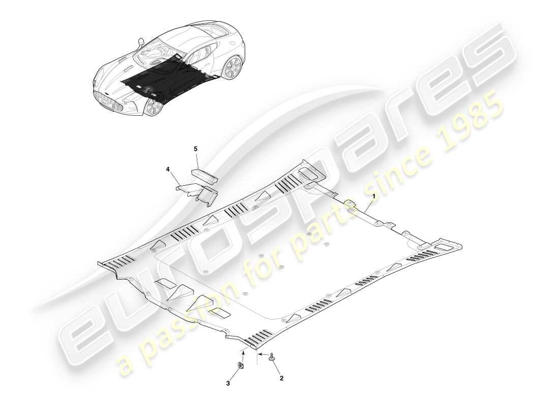 aston martin one-77 (2011) diagramma delle parti del pavimento aero della vasca