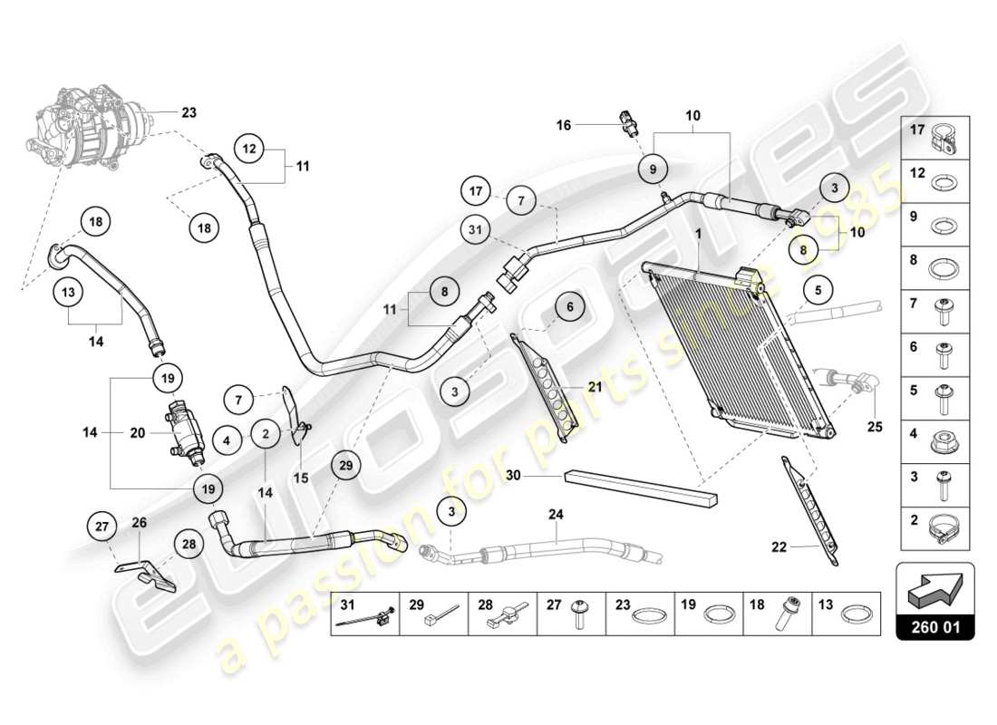 lamborghini countach lpi 800-4 (2022) condensatore a/c diagramma delle parti