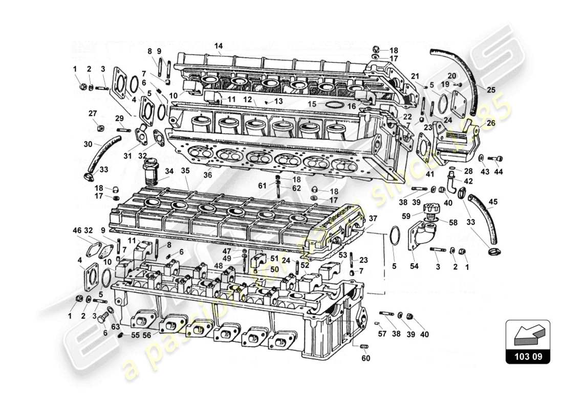 lamborghini countach 25th anniversary (1989) teste dei cilindri diagramma delle parti