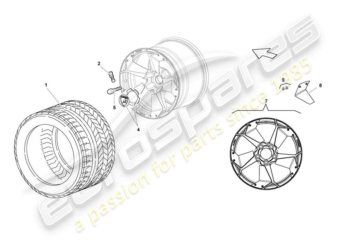 lamborghini reventon roadster schema delle parti cerchio in alluminio posteriore