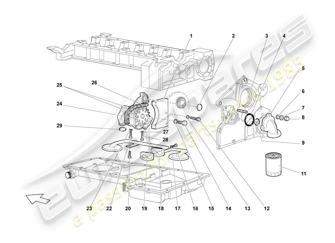 lamborghini lp640 roadster (2009) schema delle parti della pompa dell'olio