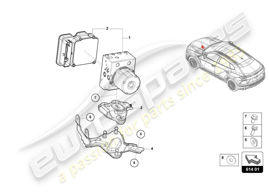 lamborghini urus (2019) centralina abs con centralina diagramma delle parti