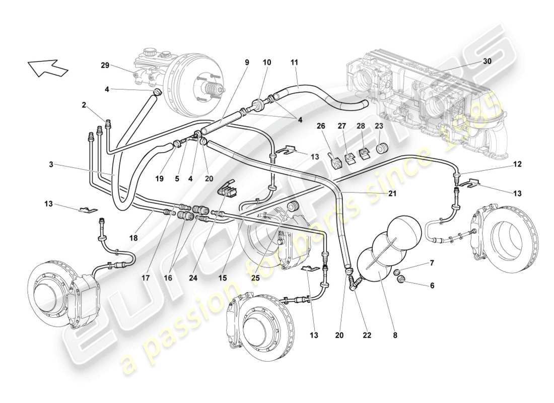 lamborghini lp640 roadster (2010) tubo freno diagramma delle parti