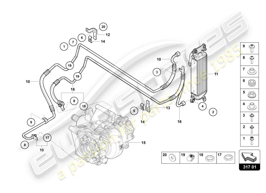 lamborghini lp770-4 svj coupe (2022) radiatore olio posteriore schema delle parti
