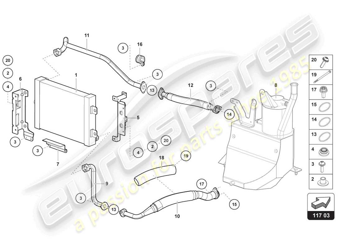 lamborghini lp770-4 svj coupe (2022) schema delle parti del raffreddatore dell'olio